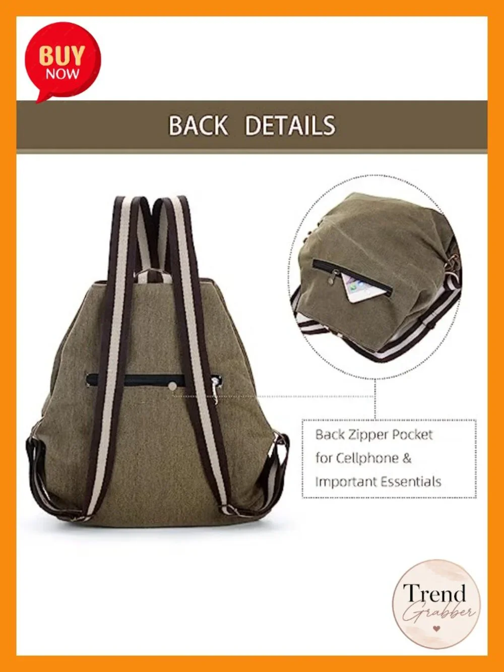 Canvas Backpack Daypack Casual Anti-theft Travel Bag